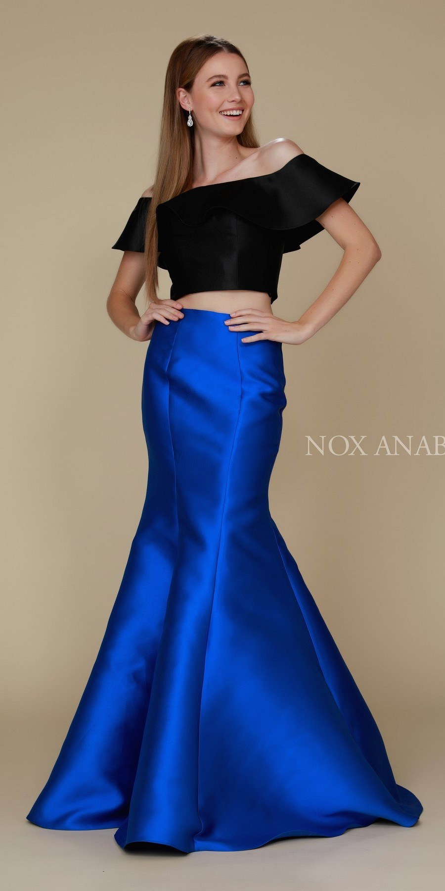 royal blue and black gown