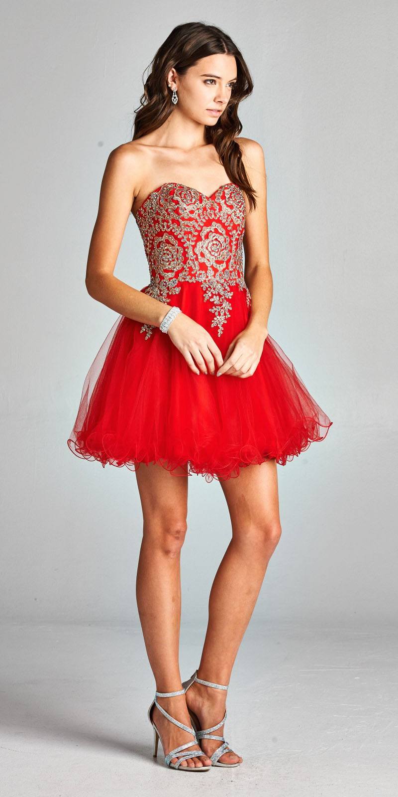 red strapless dress short