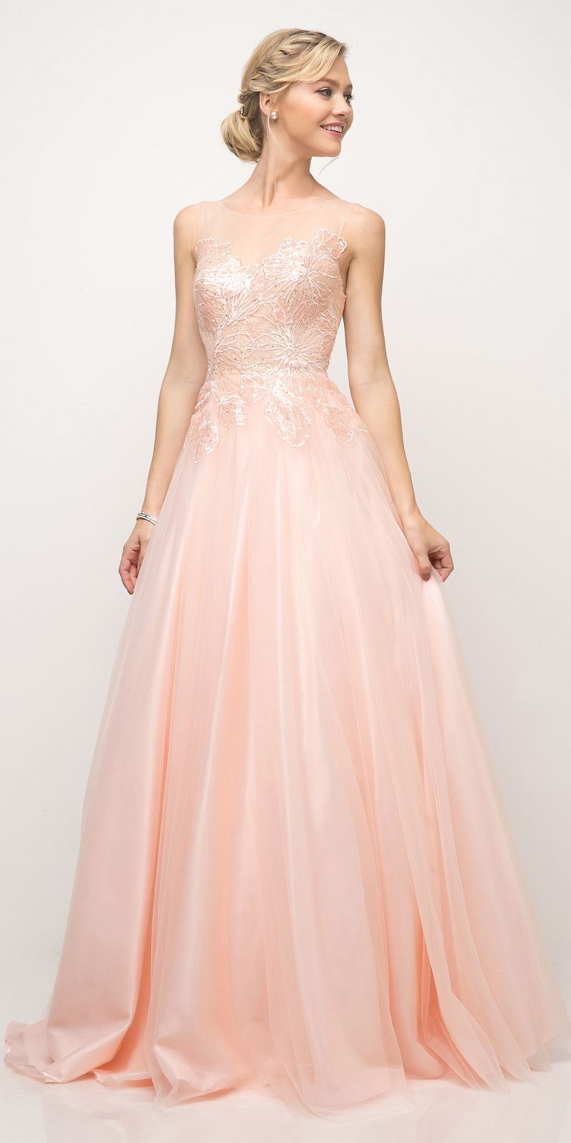 Cinderella Divine UE009 Floor Length Lace Bodice Tulle A-Line Gown ...