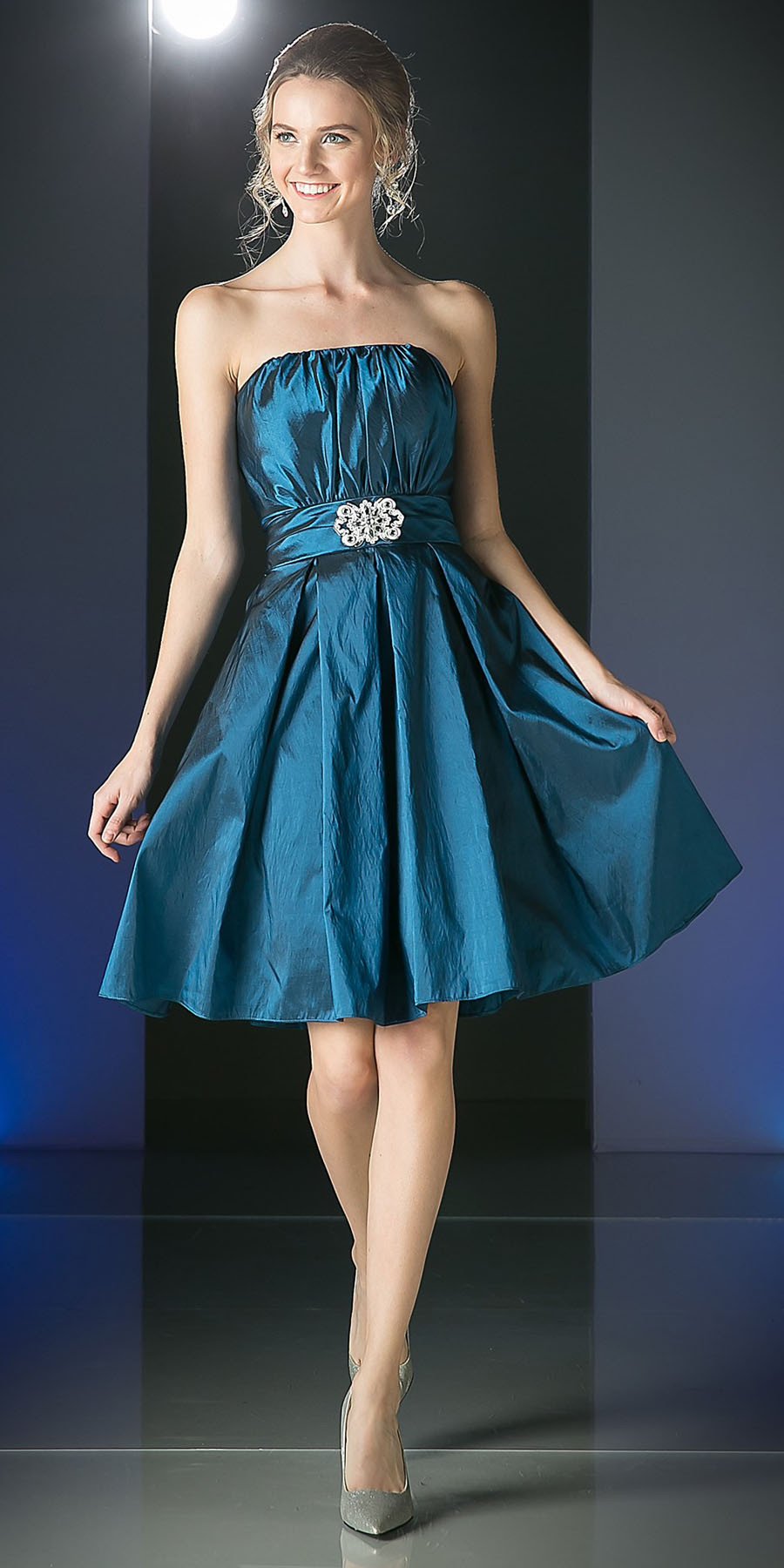 strapless taffeta dress