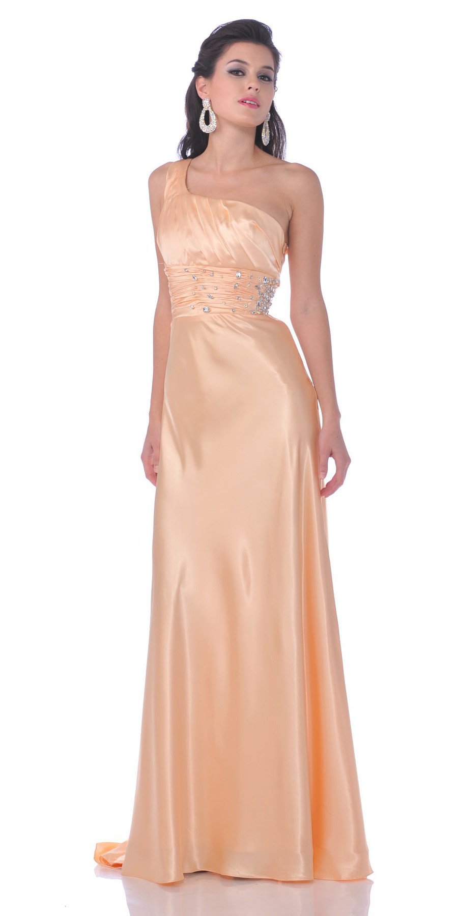  CLEARANCE  Gold Formal  Dress  Prom  Satin One Shoulder 