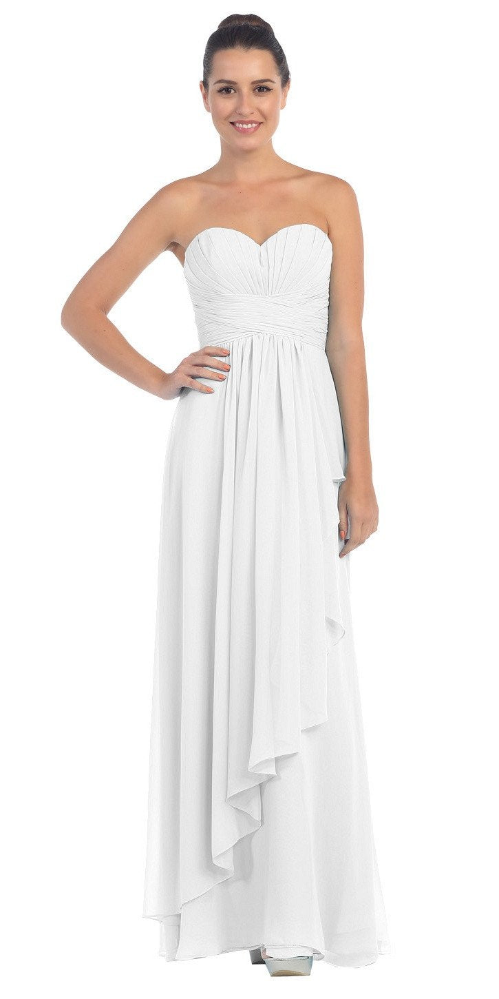 white strapless chiffon dress