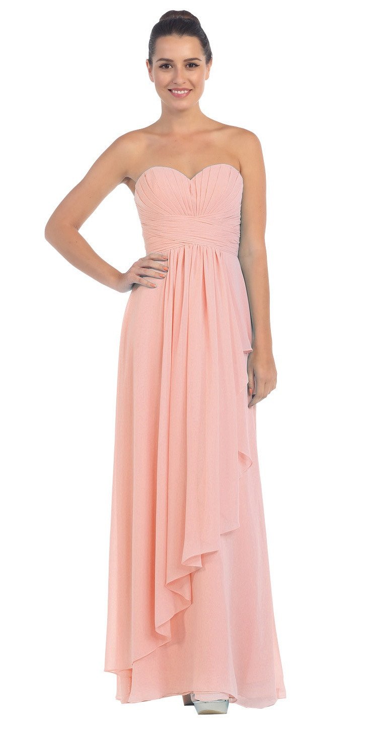 strapless blush bridesmaid dress