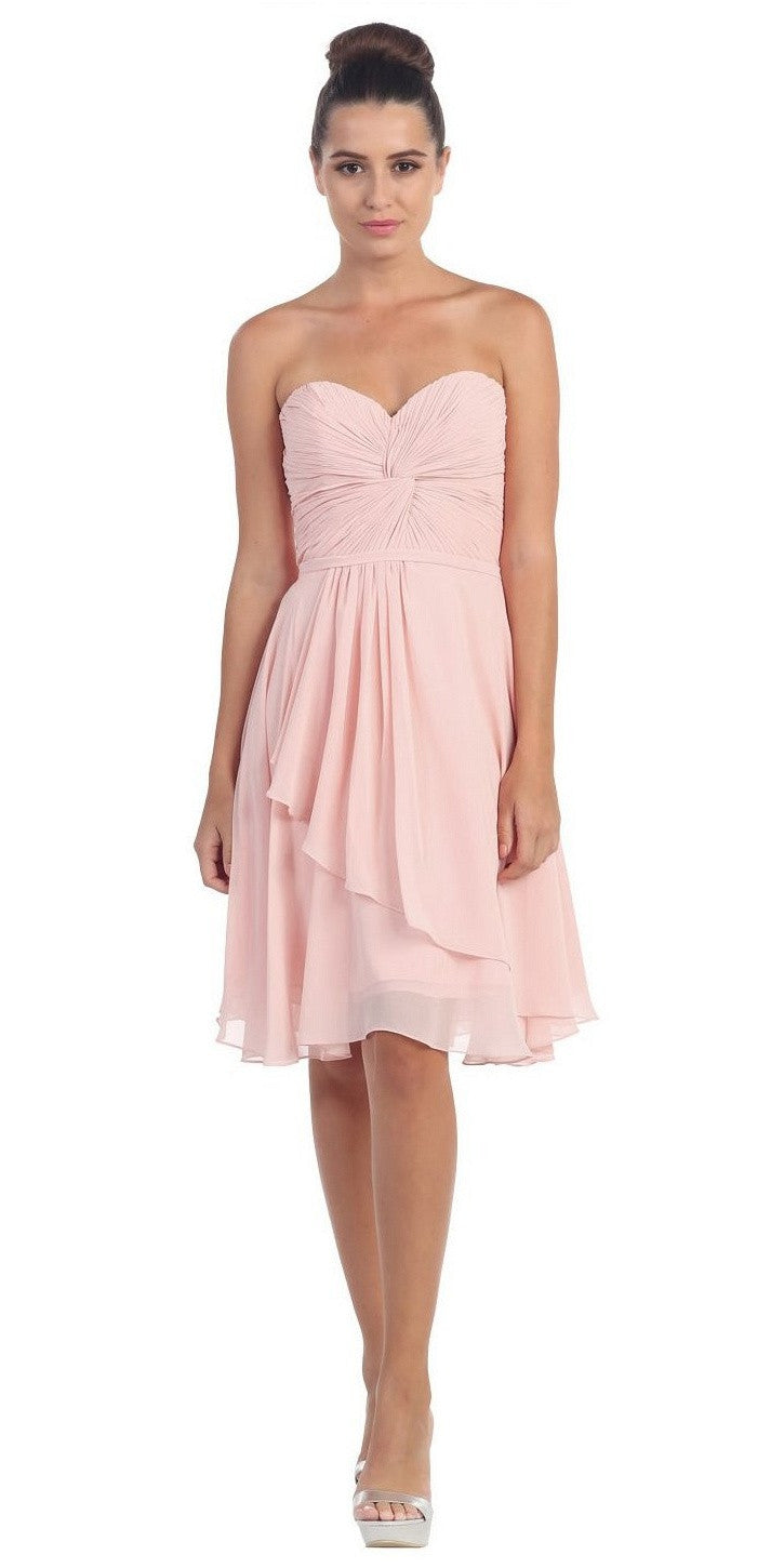 strapless blush bridesmaid dress