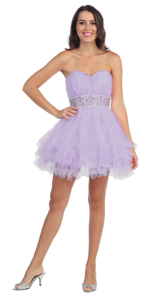 Tiered Ruffled Studded Strapless Short White Homecoming Dress ...