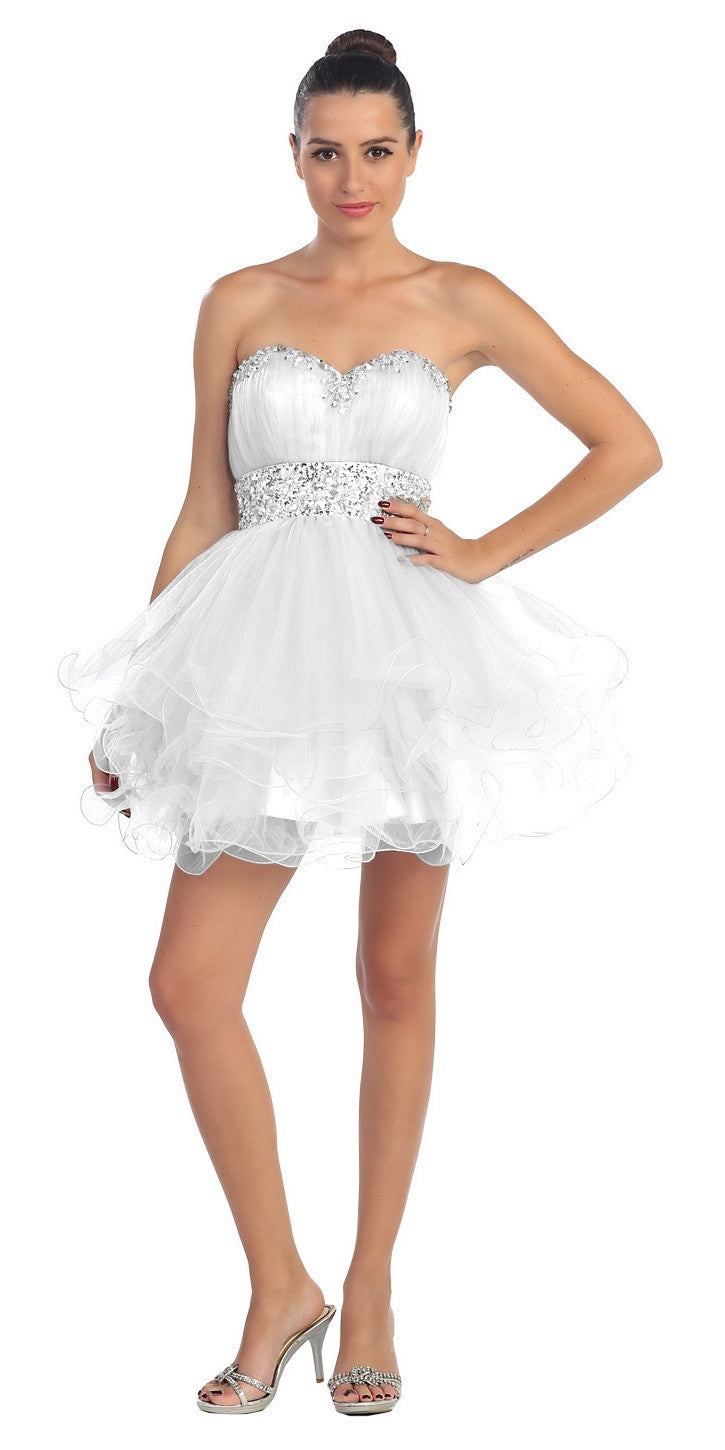 strapless white ruffle dress