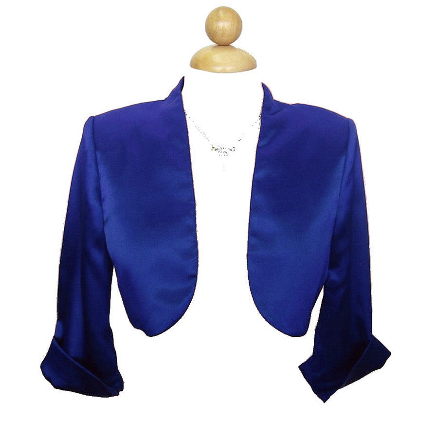 paars apotheek Vereniging Mid Length Sleeve Royal Blue Satin Bolero Jacket Shrug – DiscountDressShop