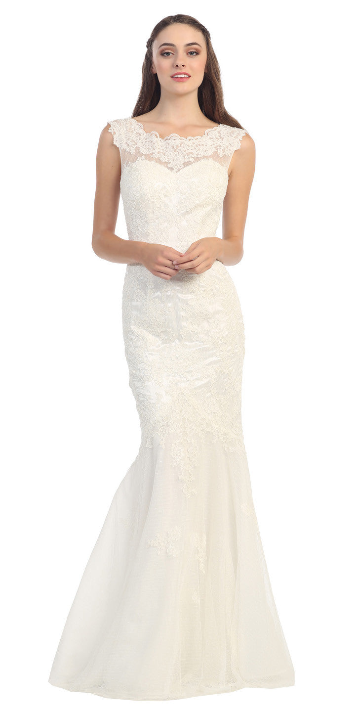 Lace Sheath Mermaid Silhouette Wedding Gown Ivory – DiscountDressShop