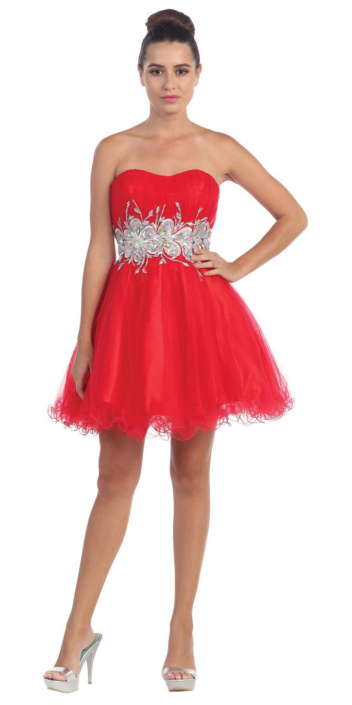 Poofy Short Homecoming Dress White Strapless A Line Sequins ...