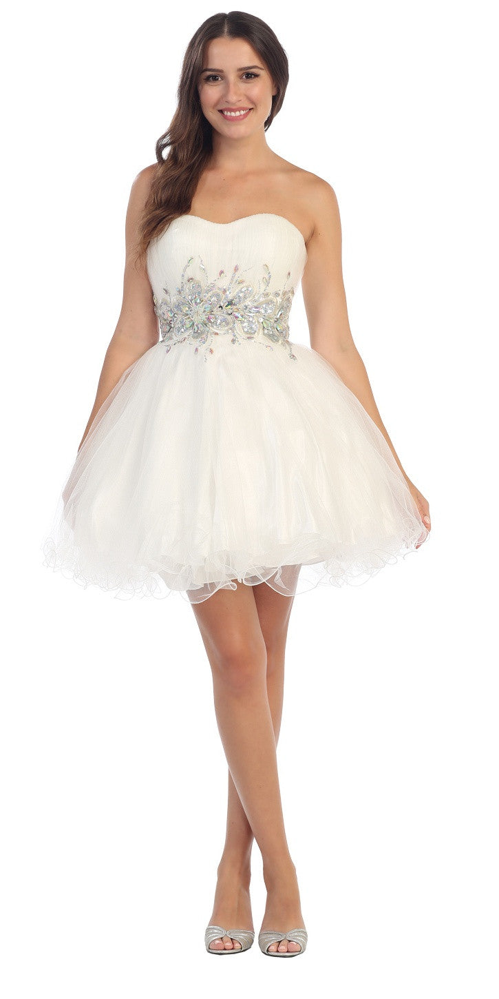 Poofy Short  Homecoming  Dress  White  Strapless A Line 