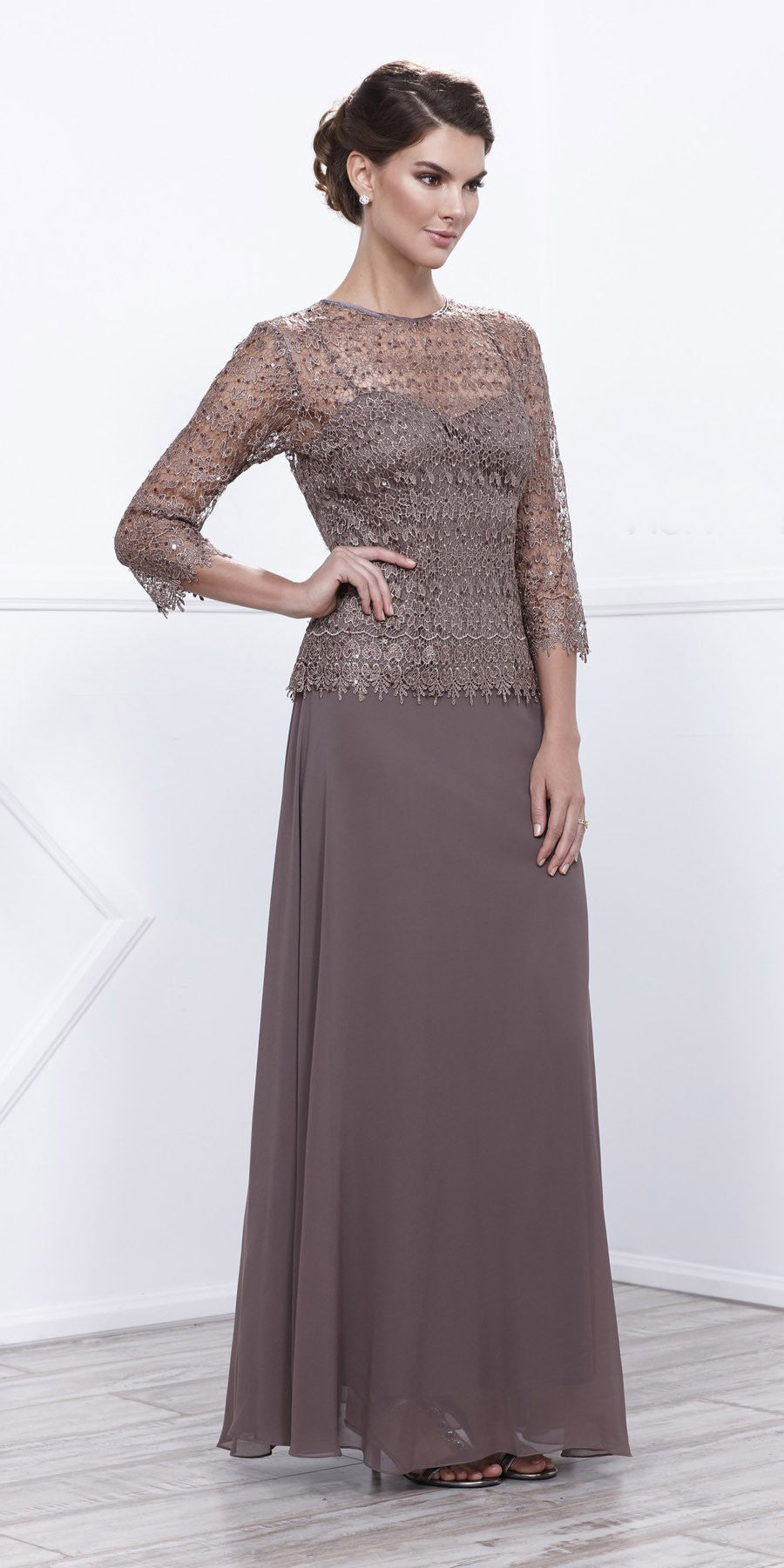 grey lace mother of the bride dress