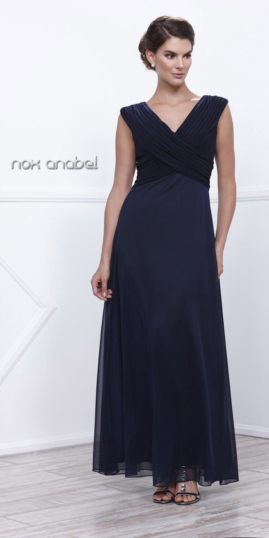 navy chiffon gown