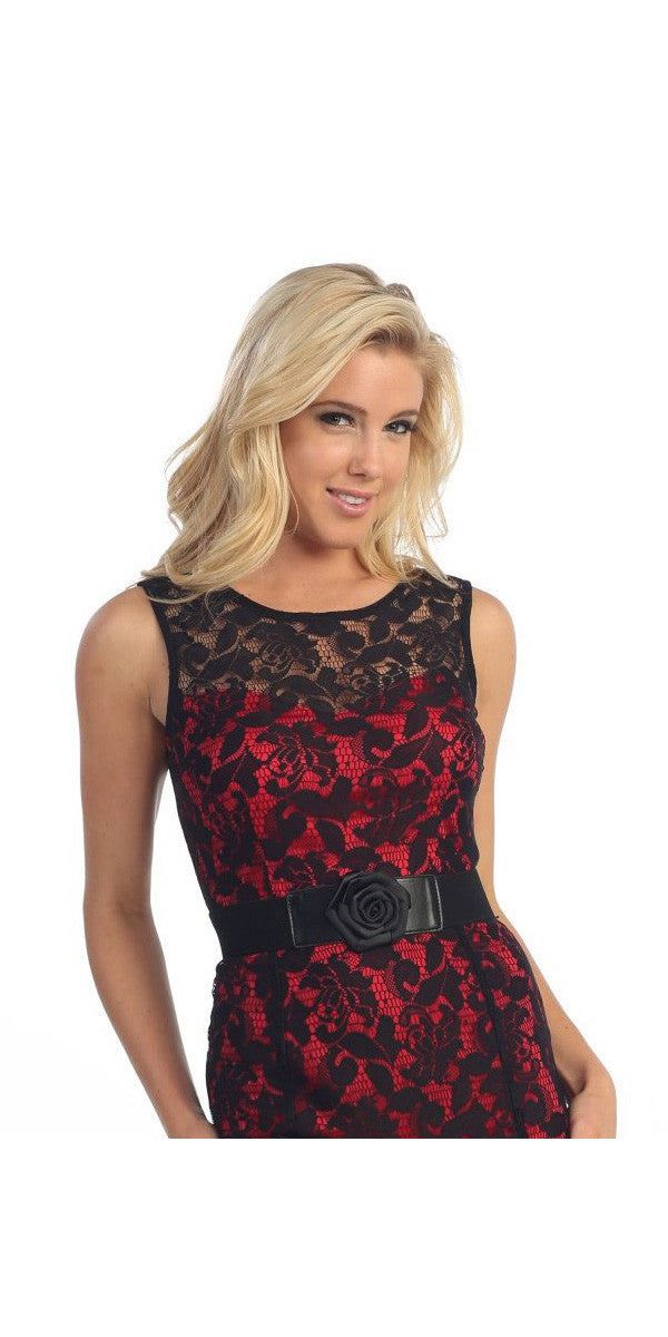 red dress black lace overlay
