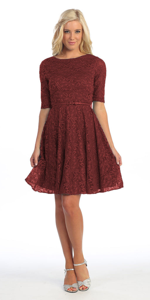 burgundy lace dress with sleeves