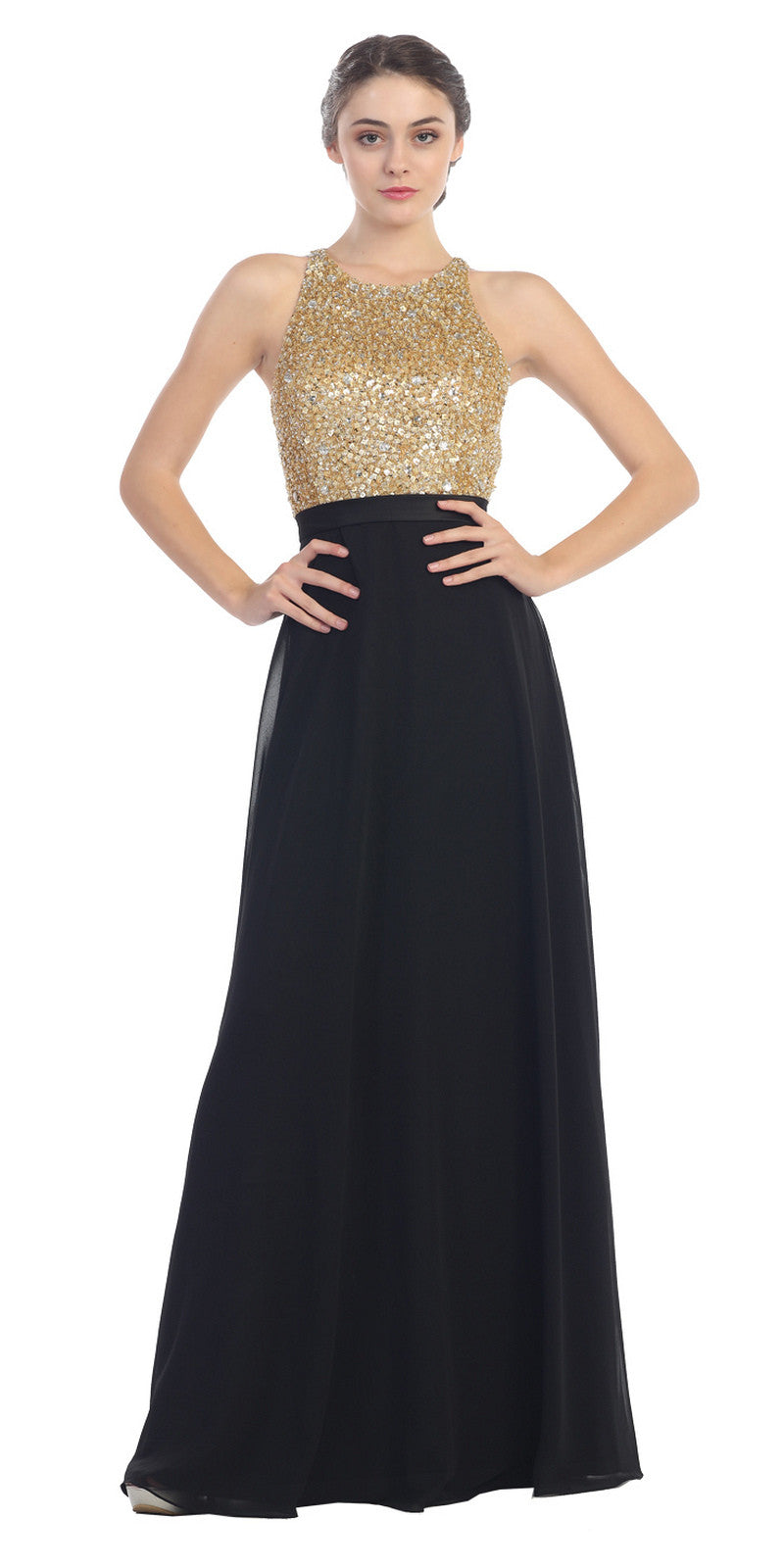 navy and gold evening gown