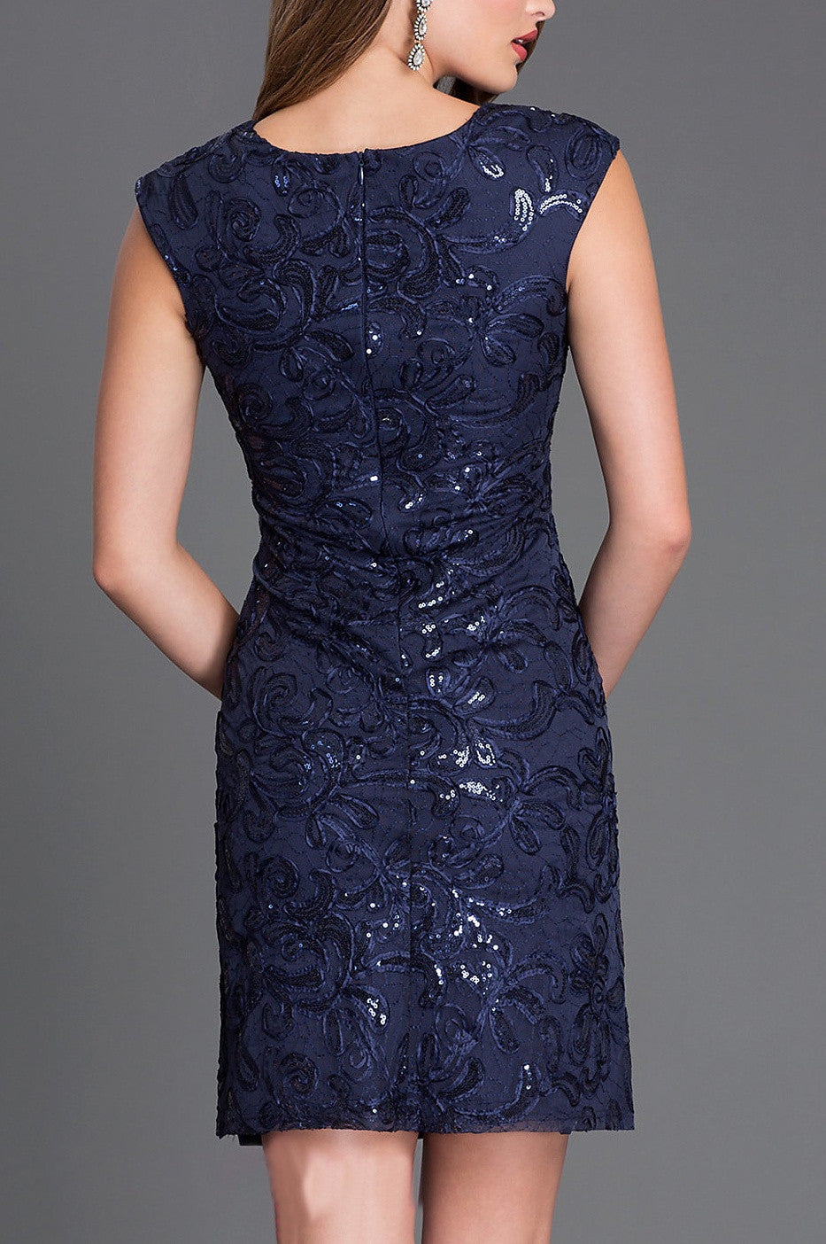 Knee Length Cap Sleeve Sequin Embellished Dress Navy Blue Discountdressshop 0582