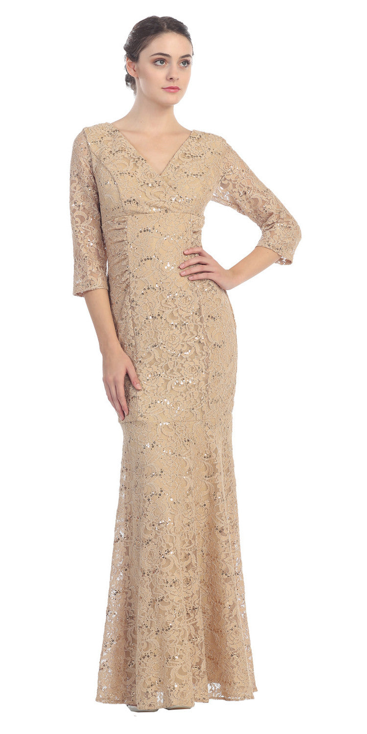 gold lace dress with sleeves