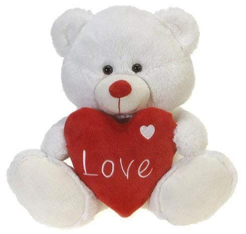 Valentine S Day White Teddy Bear With Plush Heart 12 Fiesta Plush Friends