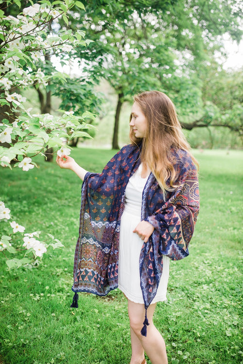 navy and tan scarf