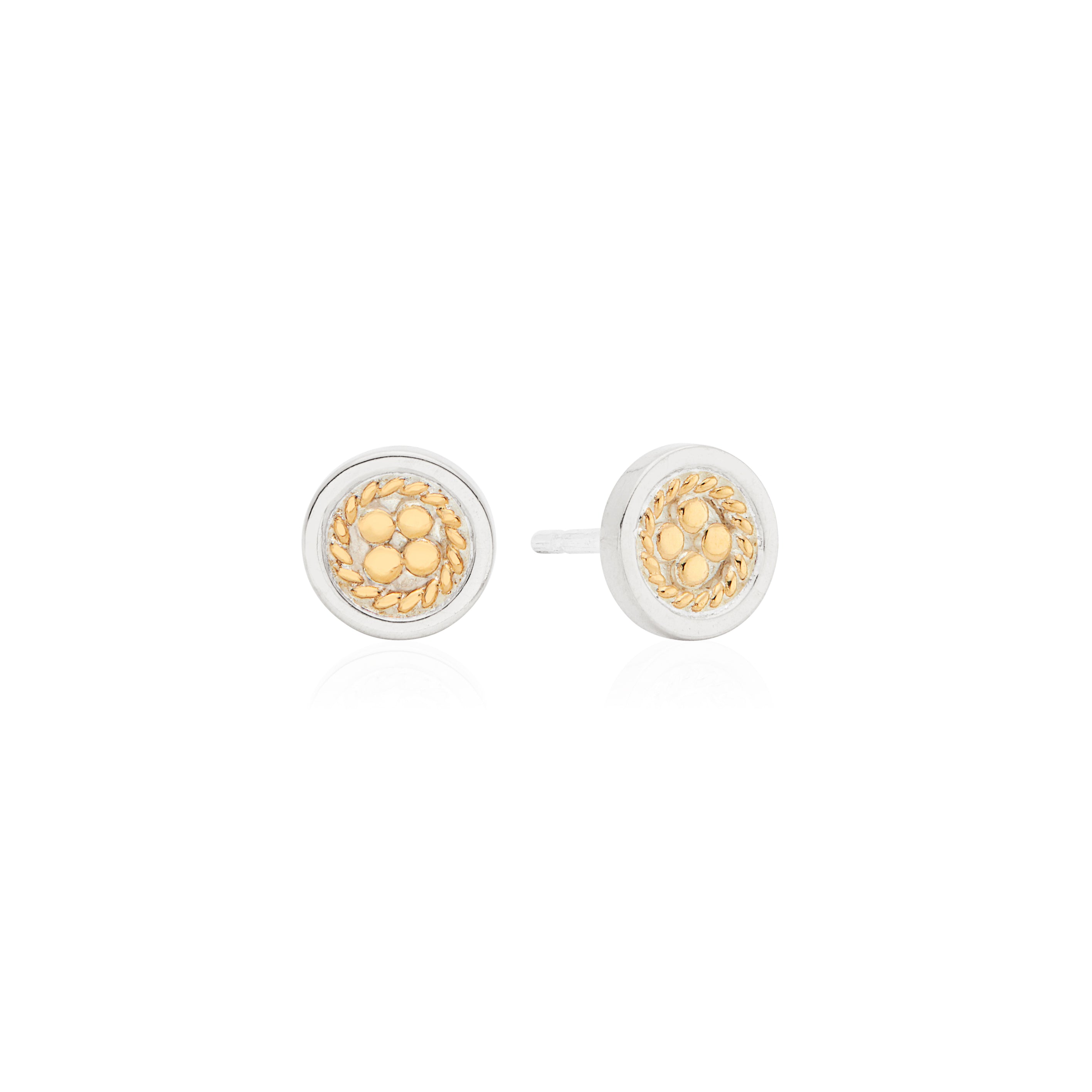 Classic Smooth Border Mini Stud Earrings - Gold & Silver