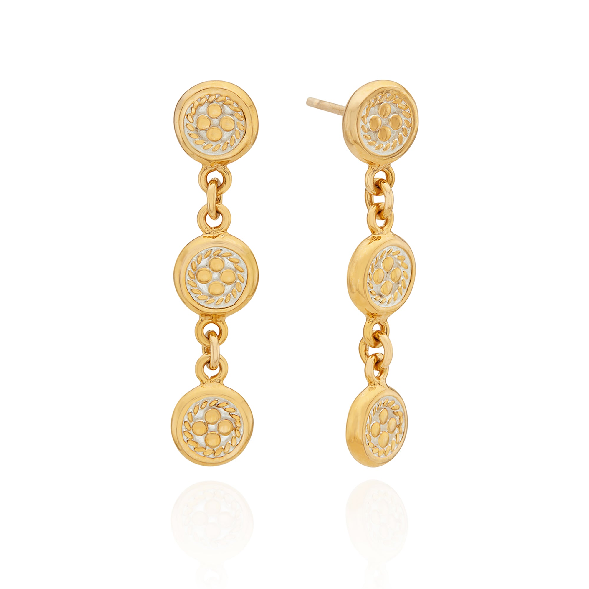 Image of Classic Smooth Rim Triple Drop Earrings - Gold