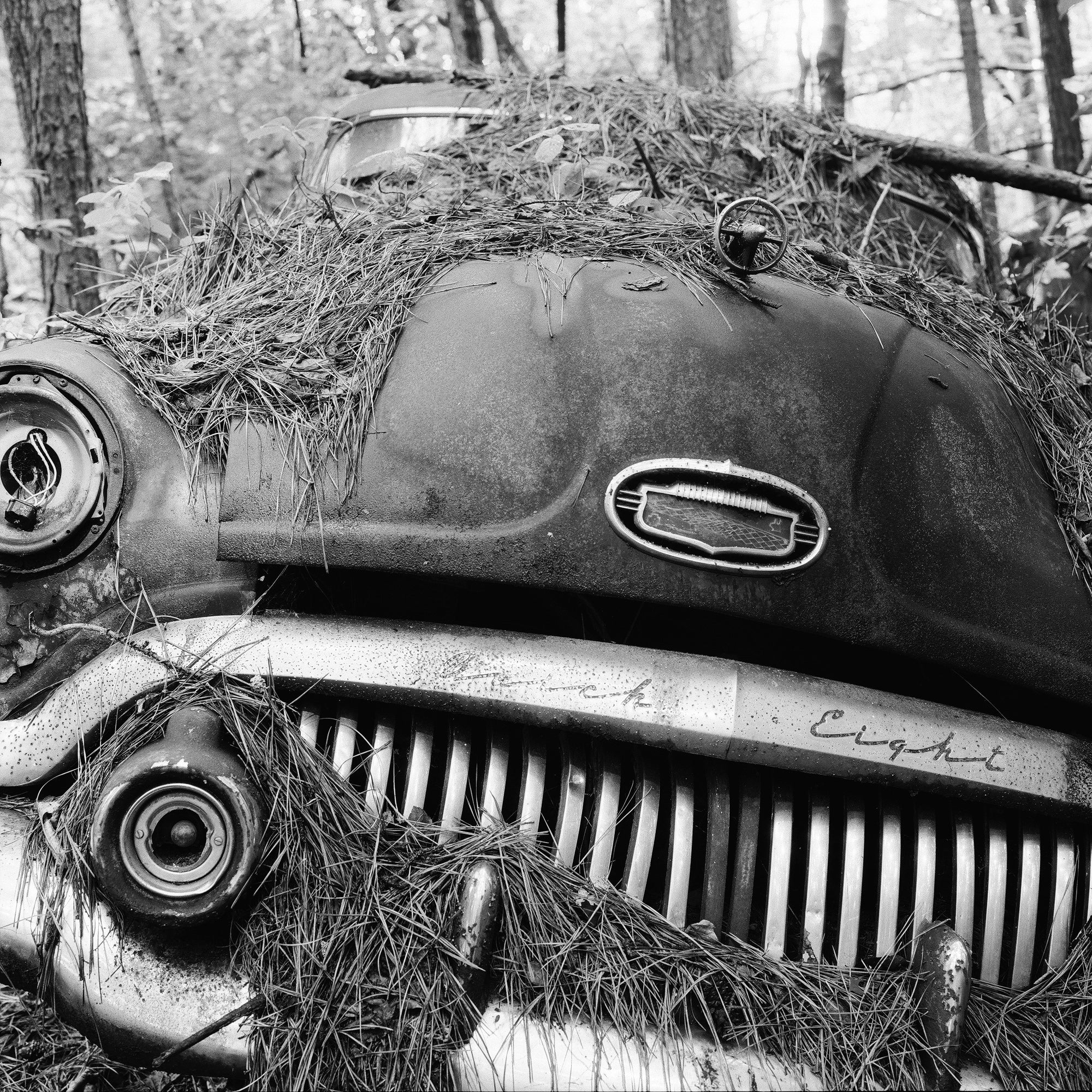 Junked Buick Super Eight Circa 1951 - Black and White Photograph by Keith Dotson. Buy a fine art print.