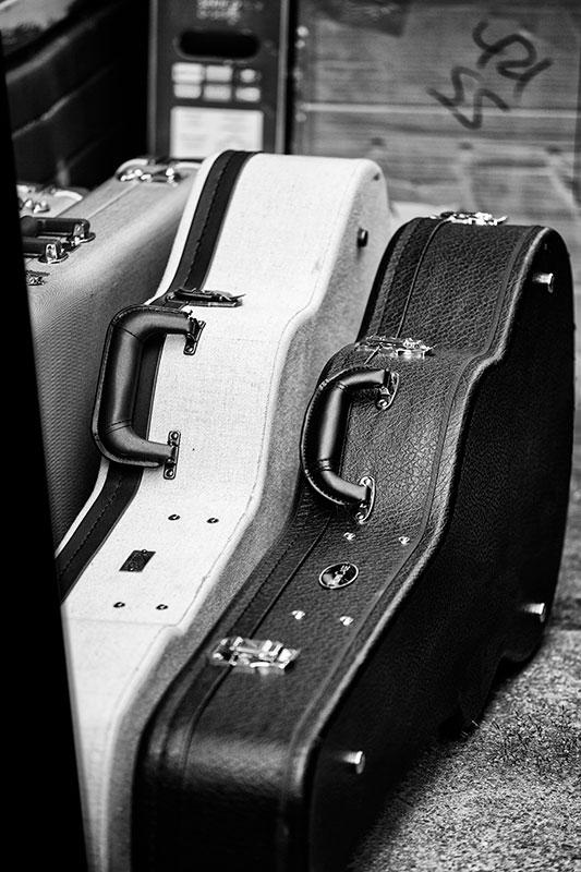 Guitar Cases at a Gig in Nashville, black and white photograph by Keith Dotson. Click to buy a print.