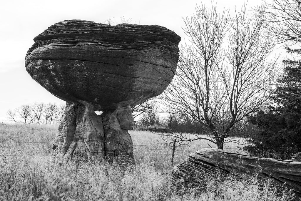 Mushroom Rocks on the Prairie - Black and White Landscape Photograph by Keith Dotson. By a print here.