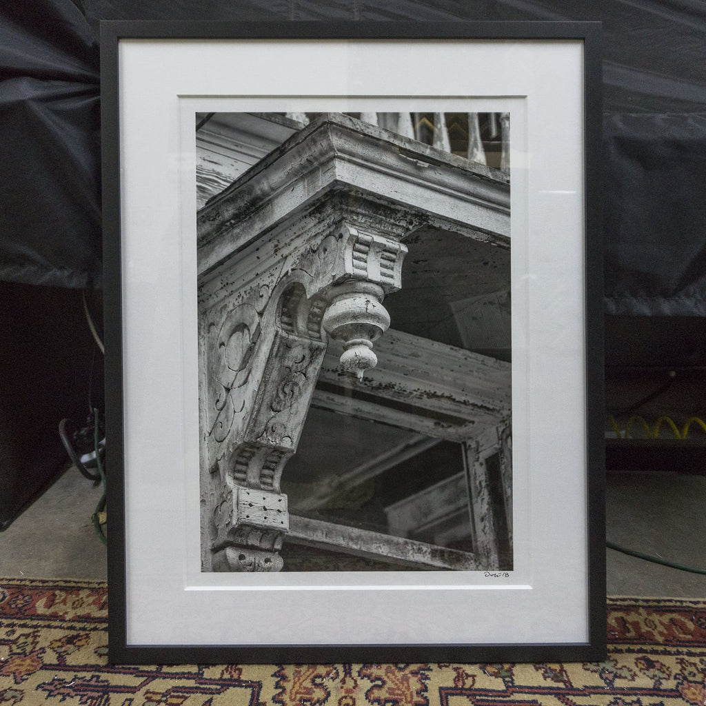 Corbel on an old house in Charleston, black and white photograph by Keith Dotson