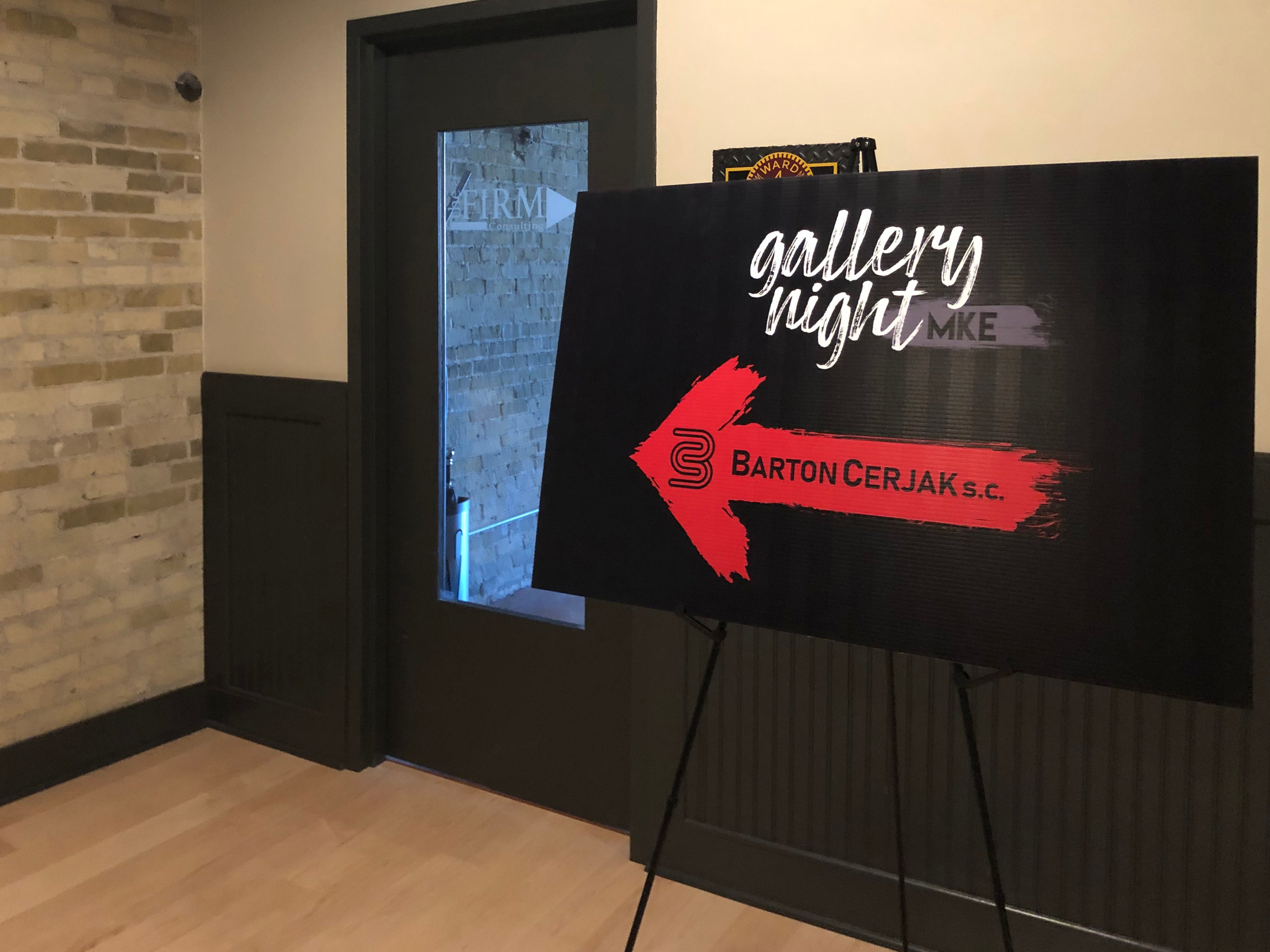 Gallery Night signage inside the historic Pritzlaff Building in Milwaukee