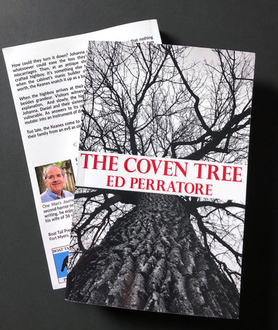 Keith Dotson's photograph of a barren winter cottonwood tree featured on the cover of "The Coven Tree," a horror novel by Ed Perratore.