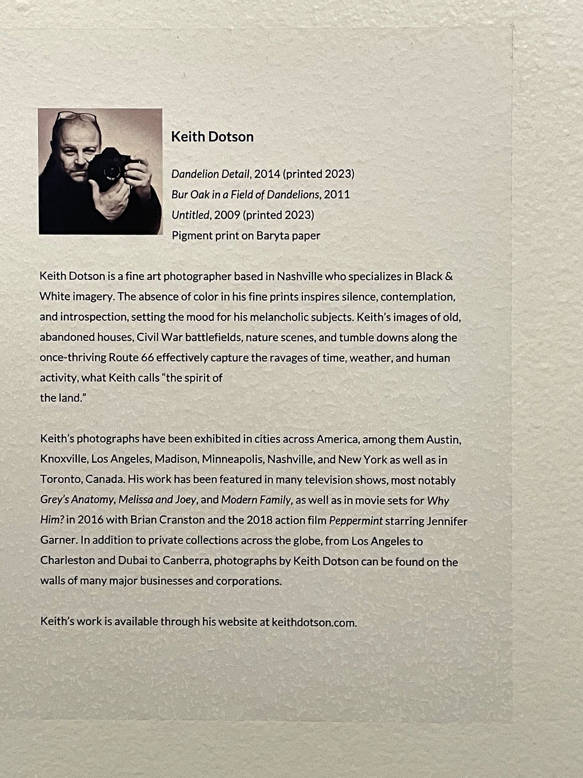 Bio for Keith Dotson's exhibition at Longue Vue House and Gardens