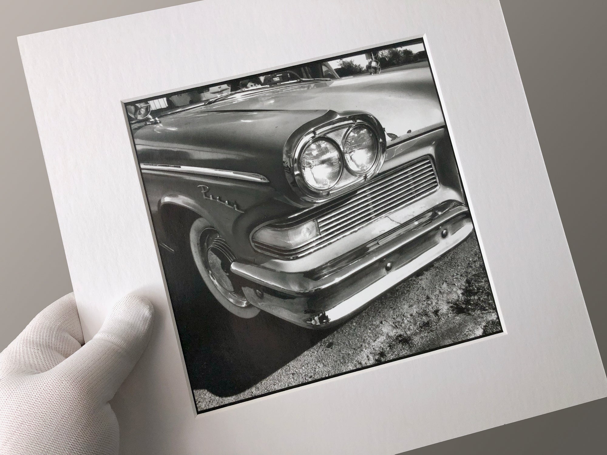 Classic car black and white darkroom photograph shot and printed by Keith Dotson.