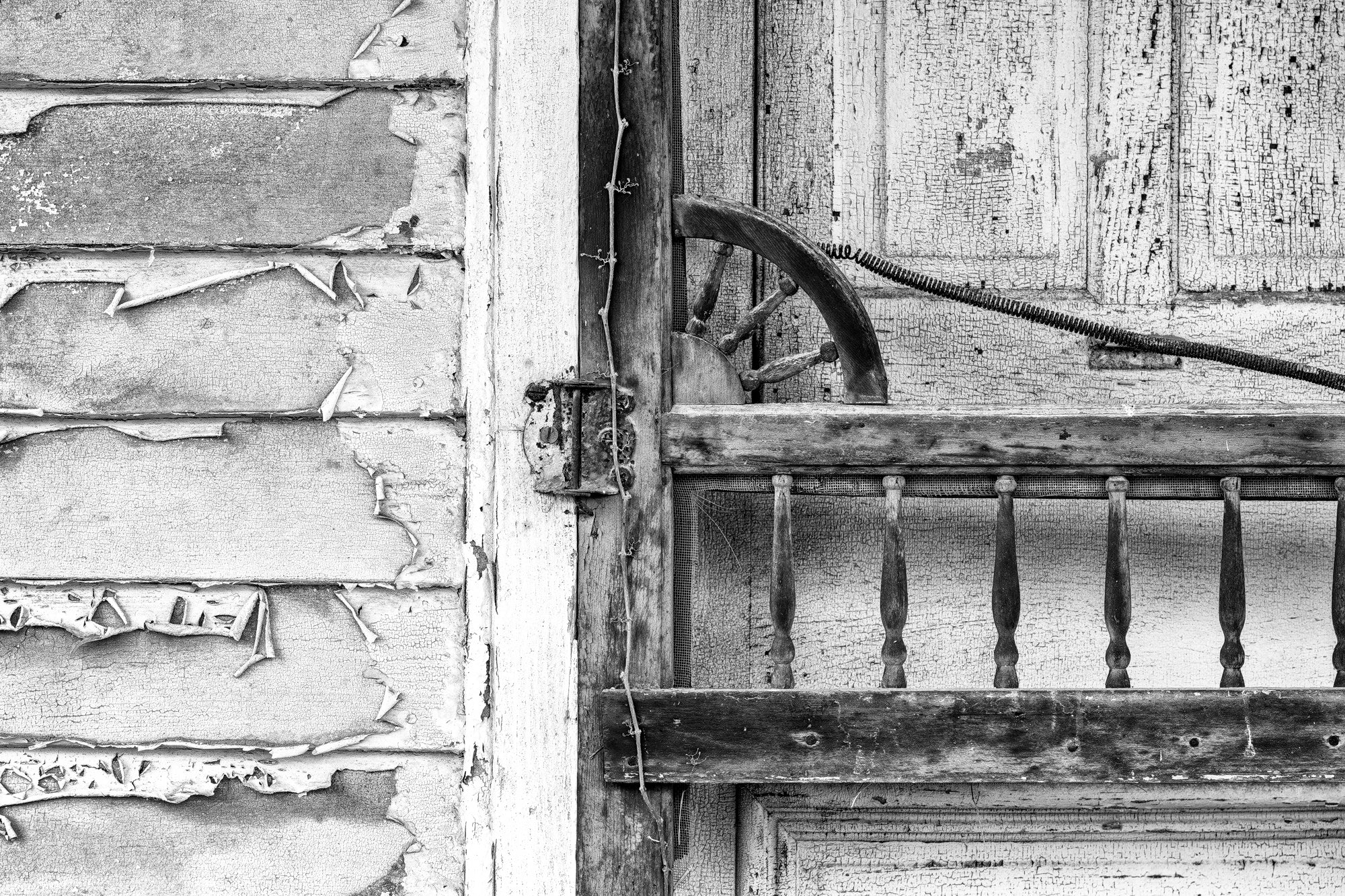 Woodwork Details on an Abandoned Country Store: Black and White Photograph by Keith Dotson. Buy a fine art print.