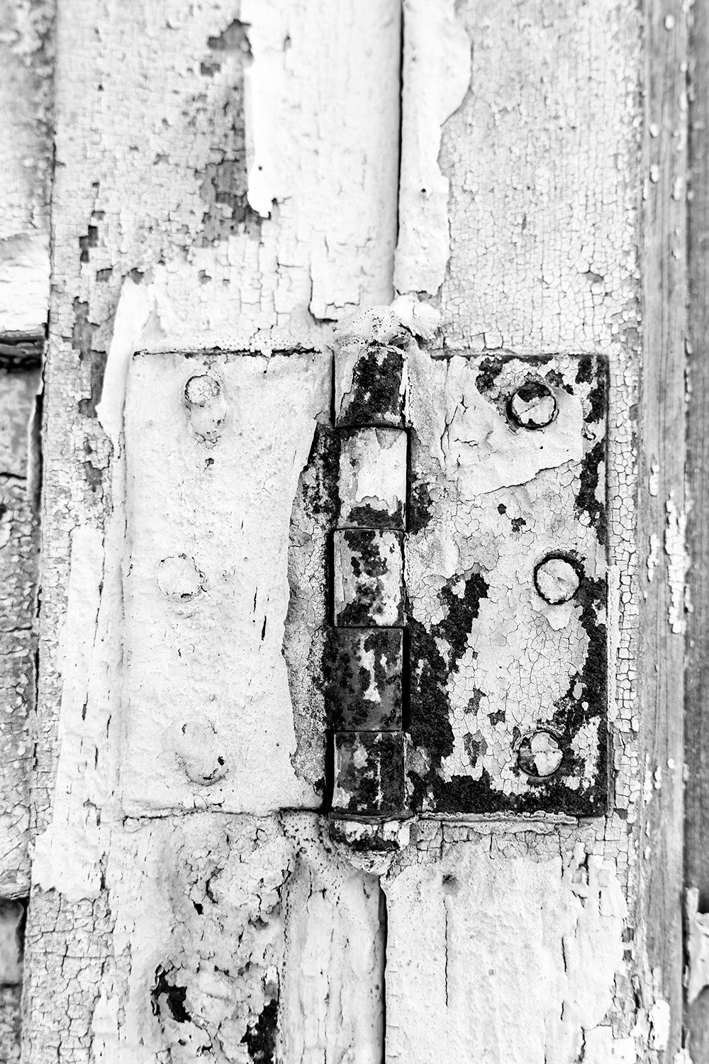 Rusty Door Hinge on an Abandoned Building: Black and White Photograph by Keith Dotson. Buy a fine art print here.