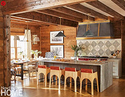 Two Keith Dotson photographs featured in a rustic kitchen in Vermont, designed by Lisa Hildebrand, as shown in New England Home magazine, December 2020.