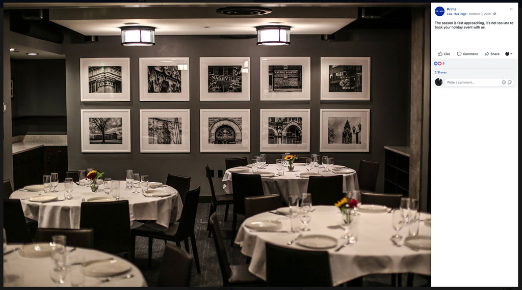 Prima Nashville Facebook post showing some of the 19 Keith Dotson photographs that decorated the restaurant.