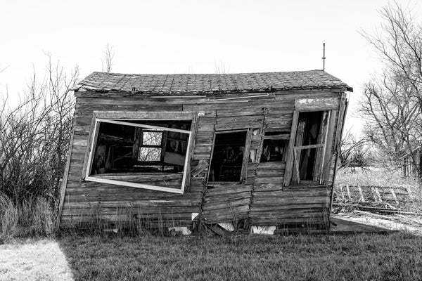 old houses in black and white