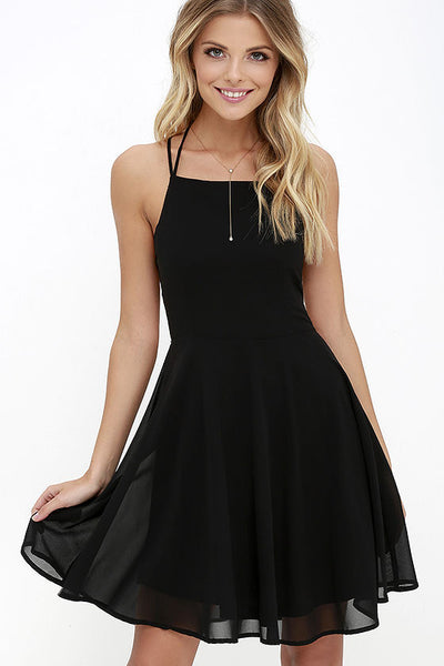 GOOD DEEDS BLACK LACE-UP DRESS – shechoic.com