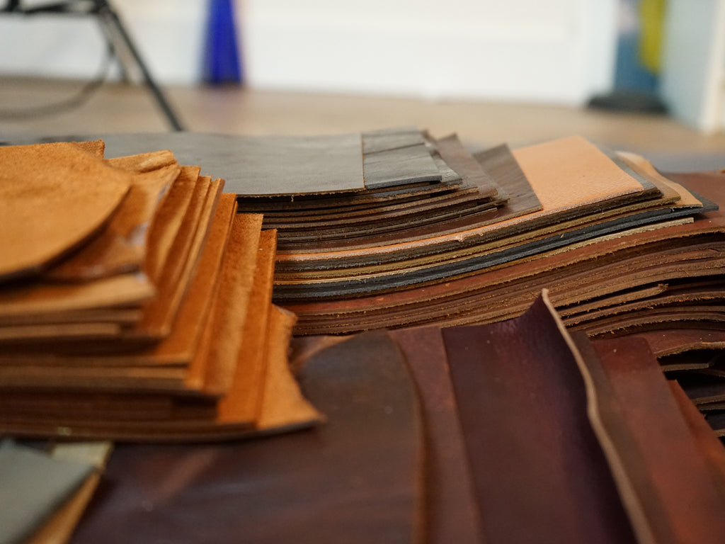 Leather hides being cut