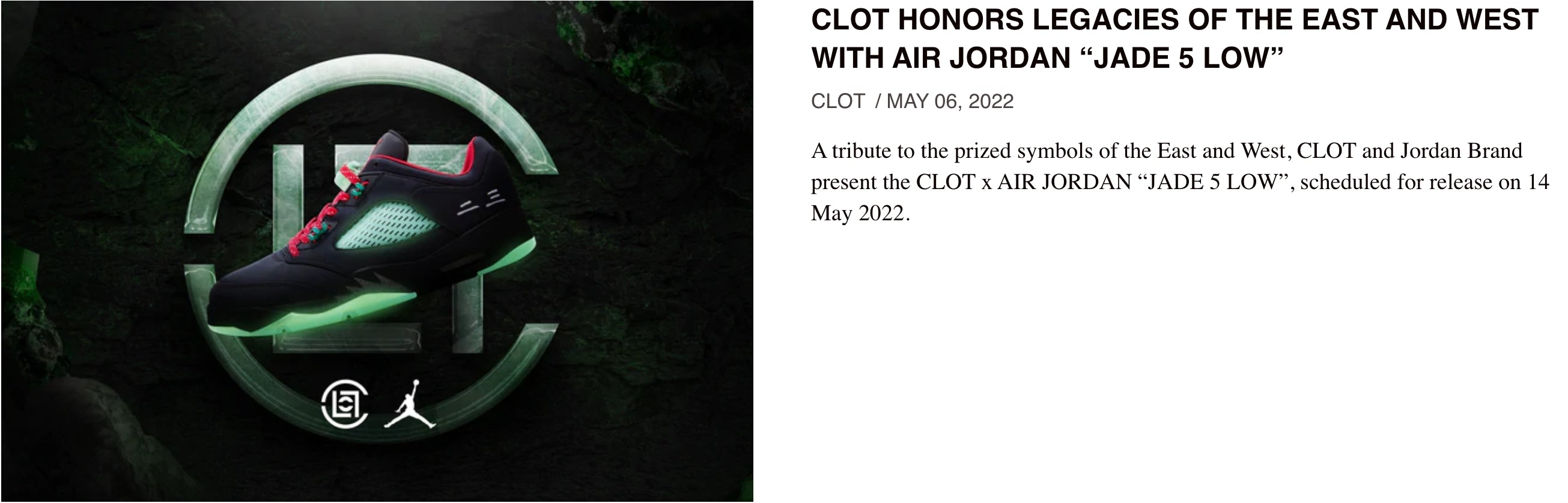 CLOT x AIR JORDAN "JADE 5 LOW" Announcement Post