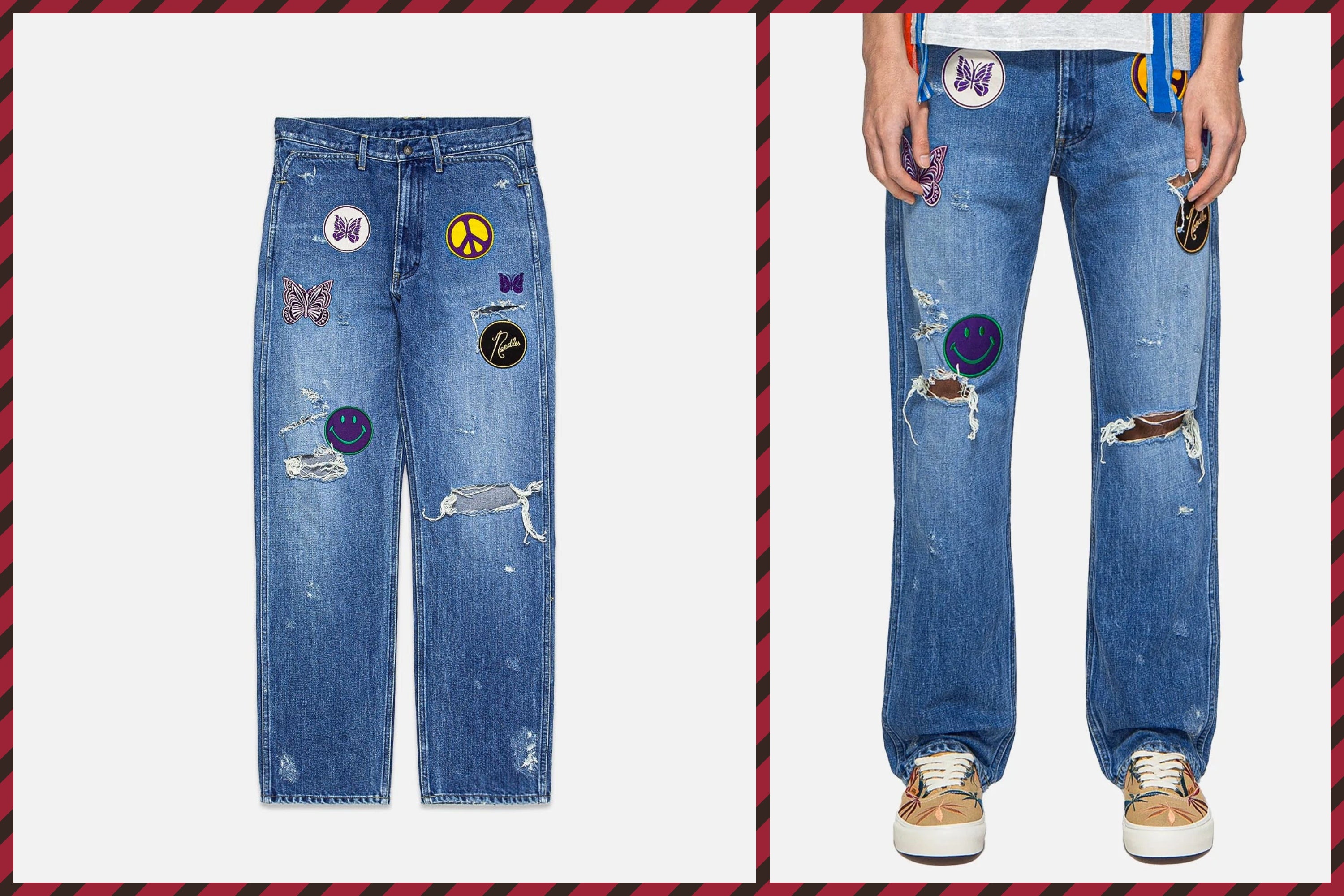 JUICE Holiday Gift Guide - Needles Assorted Patches Straight Jeans - 13oz C/l Denim / Distressed