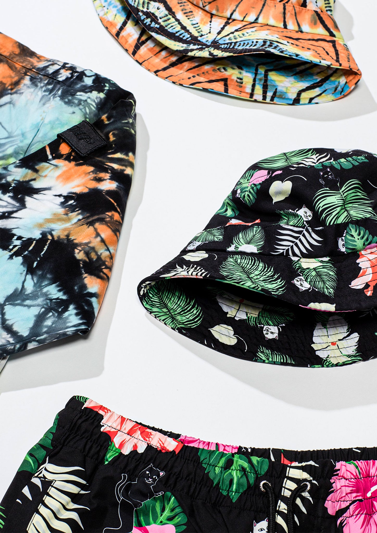 RIPNDIP FW20 Bucket Hats, Shorts, Button Up Shirt - close up