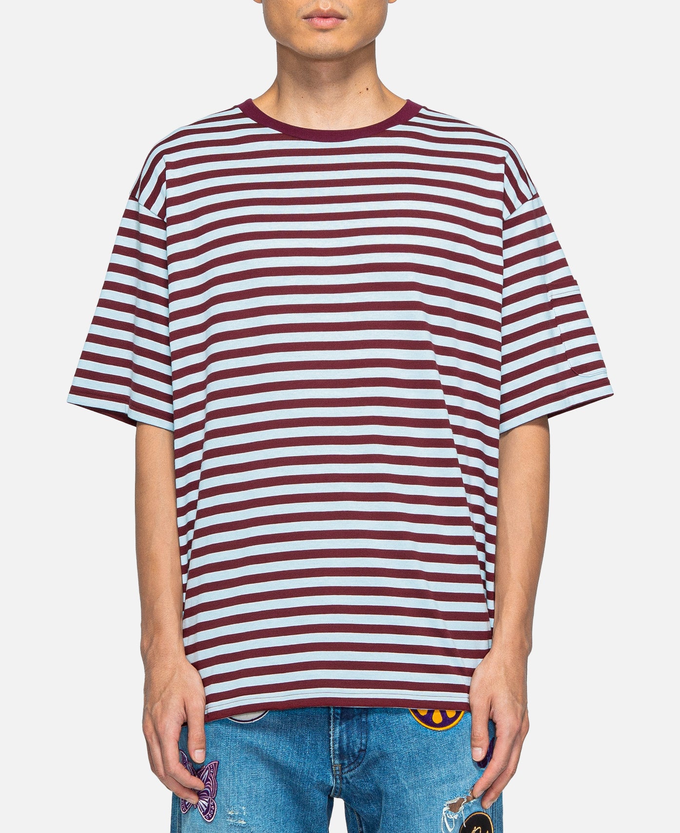 Needles - Needles S/S Crew Neck Stripe T-Shirt (Burgundy) – JUICESTORE