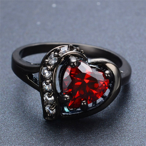 Charming Heart Cut, Black Gold-Filled Ruby Ring – Introvert Palace