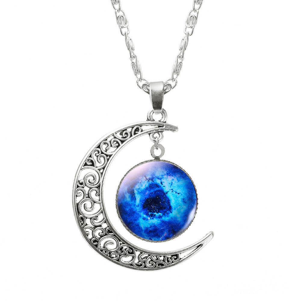 Galaxy Moon Silver Pendant Necklace – Introvert Palace