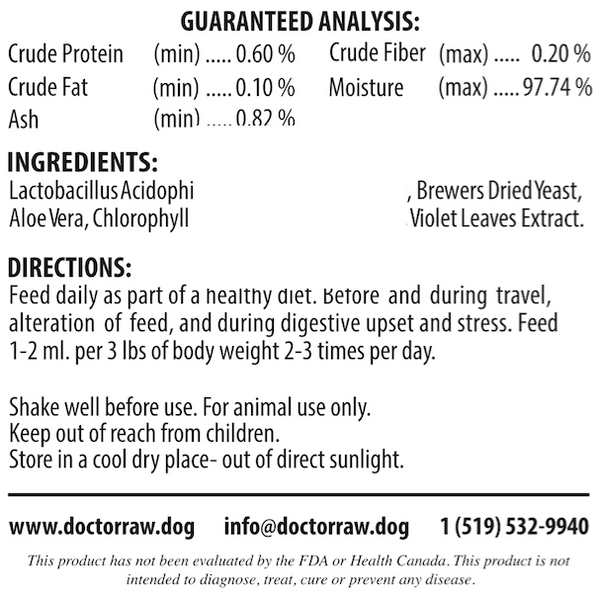 Doctor Raw Flora Plus Liquid Ingredients