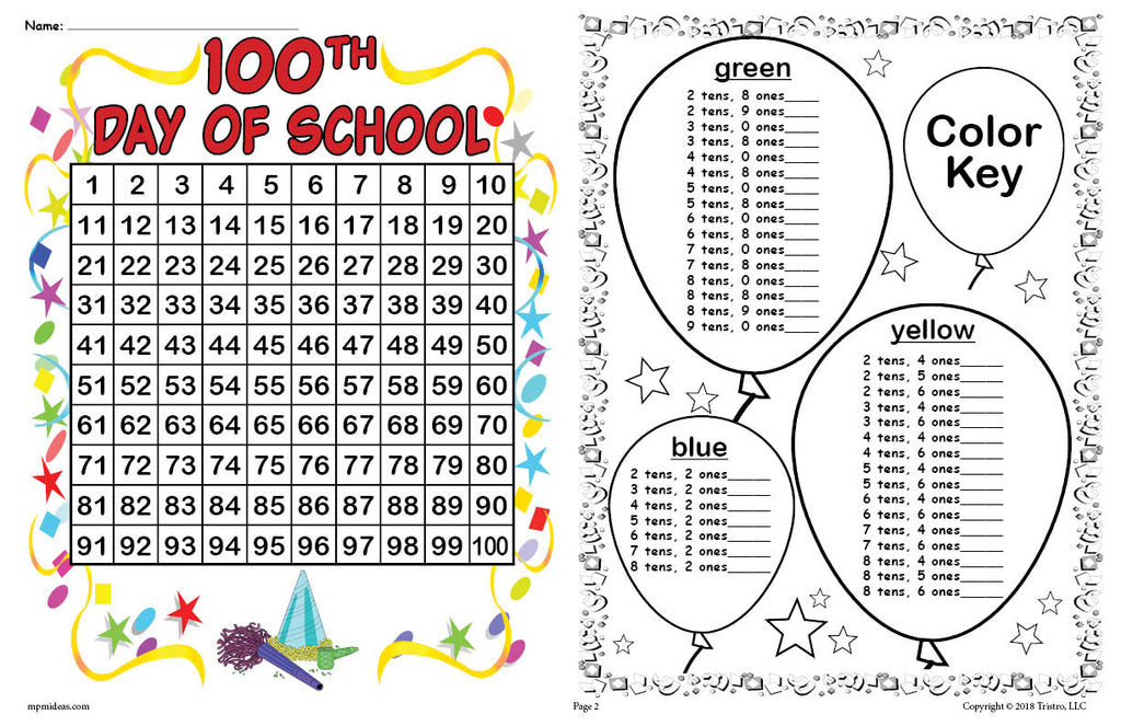 100th Day of School Place Value Mystery Picture Horizontal Version Page 2