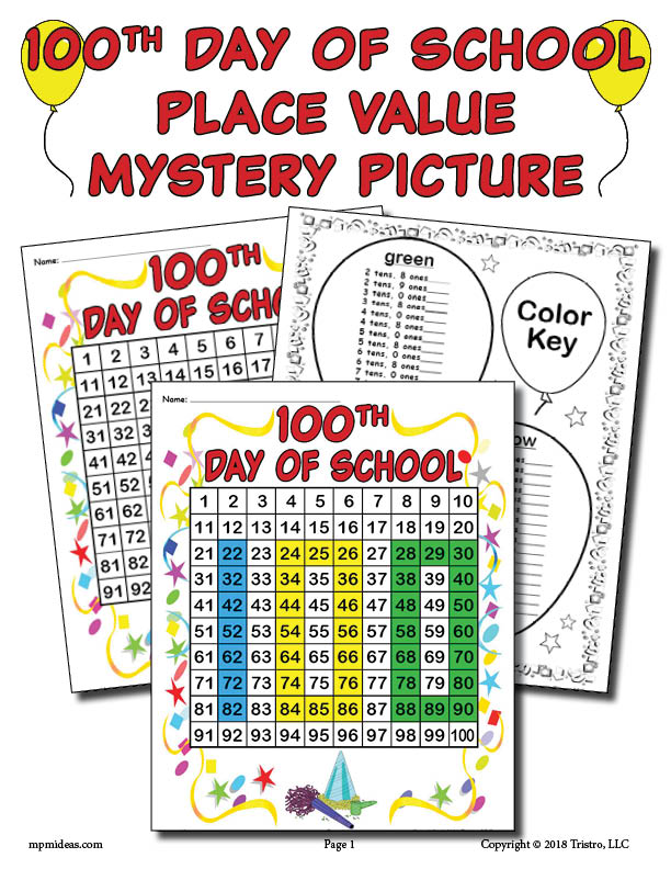 Printable 100th Day of School Place Value Mystery Picture!