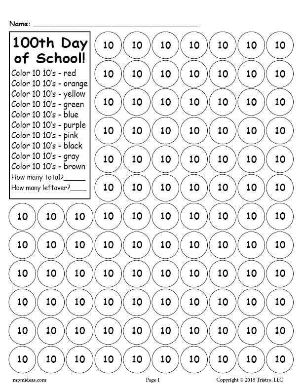 Printable 100th Day of School Do A Dot Worksheet SupplyMe